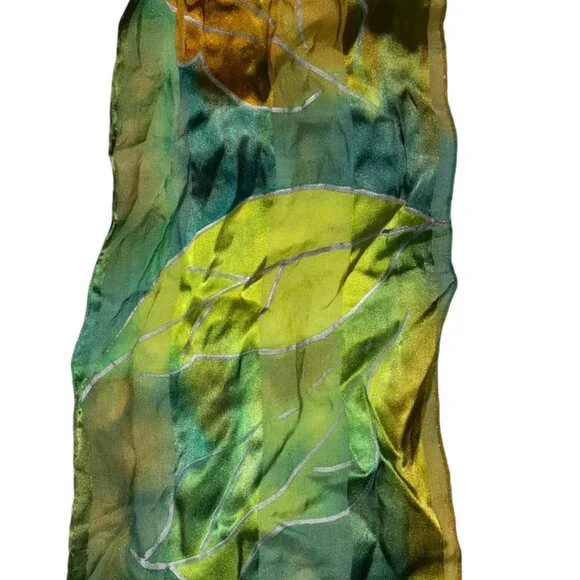 Spring Green Vintage 100% silk tie dye look scarf 8x52 - Picture 3 of 4